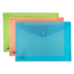 MKtape Confezione da 3 Buste Porta Documenti con Chiusura Plastica Formato  A4 Colori Assortiti