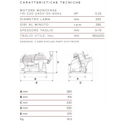 AFFETTATRICE A GRAVITÀ FAC S220 CE DOMESTICO (AFFILATOIO STACCATO) COLORATA + POMOLI METALIZZATI