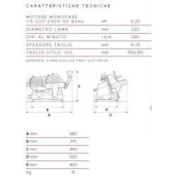 AFFETTATRICE A GRAVITÀ FAC S220 CE PROFESSIONALE (AFFILATOIO STACCATO) POMOLI ROSSI