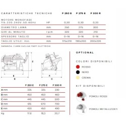 AFFETTATRICE A GRAVITÀ FAC F250E CE PROFESSIONALE (AFFILATOIO FISSO) COLORATA + POMOLI METALIZZATI