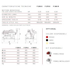 AFFETTATRICE A GRAVITÀ FAC F275E CE DOMESTICO (AFFILATOIO FISSO) COLORATA + POMOLO METALLIZZATI