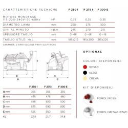 AFFETTATRICE A GRAVITÀ FAC F275I CE PROFESSIONALE (AFFILATOIO FISSO) COLORATA + POMOLI METALLIZZATI