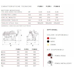 AFFETTATRICE A GRAVITÀ FAC F300E CE DOMESTICO (AFFILATOIO FISSO) COLORATA + POMOLI METALLIZZATI