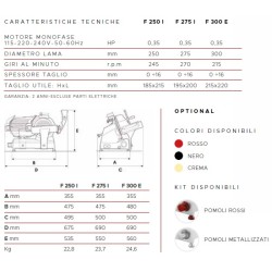AFFETTATRICE A GRAVITÀ FAC F300E CE PROFESSIONALE (AFFILATOIO FISSO) + POMOLI METALLIZZATI