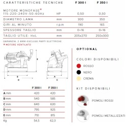 AFFETTATRICE A GRAVITÀ FAC F 350I AUTOMATICA CE PROFESSIONALE (AFFILATOIO FISSO) COLORATA + POMOLI METALLIZZATI