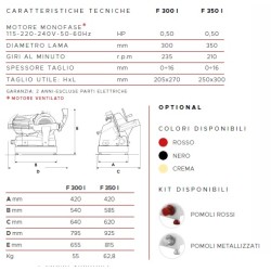 AFFETTATRICE A GRAVITÀ FAC F300I AUTOMATICA A INGRANAGGI CE PROFESSIONALE (AFFILATOIO FISSO) COLORATA + POMOLI METALLIZZATI