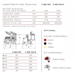 aFFETTATRICE VERTICALE FAC TAGLIA SALUMI LINEA STANDARD F300 TS-V R CE DOMESTICO (AFFILATOIO FISSO) POMOLI ROSSI