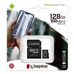 Scheda Micro SDXC Kingston Canvas Select Plus da 128 GB Classe 10 100 MB/s + adattatore SD SDCS3/128GB